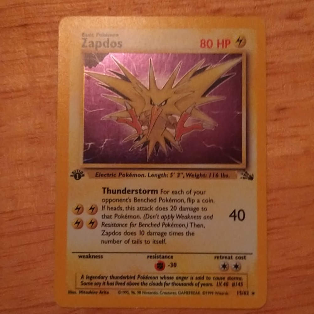 Zapdos 15/62 Holographic 1st Edition Pokemon card